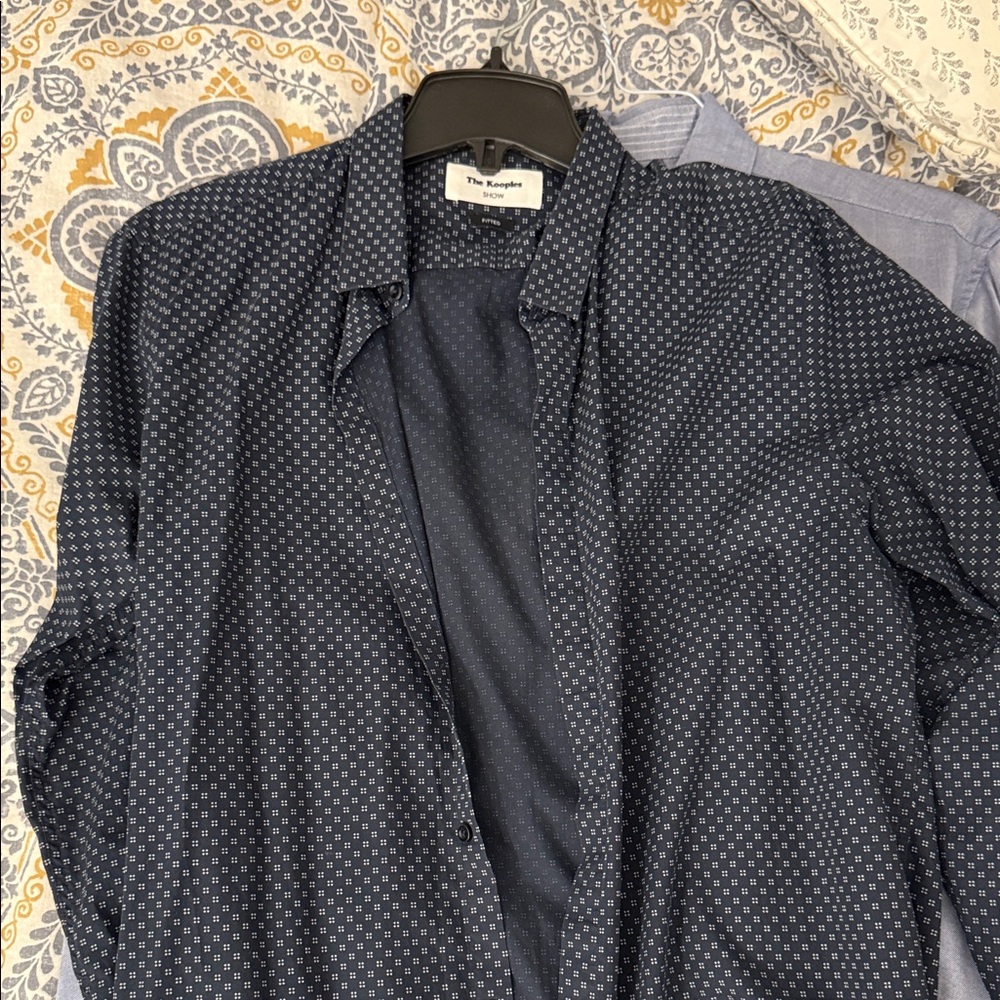 The Kooples Navy Blue Patterned Button-Up Shirt - size L
